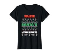 Walter Santa's Little Helper Funny Walter Name Christmas T-Shirt Graphique avec Valeur, Femme, Noir, S