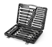 WALTER STÅL Set de clés à cliquet 22 pièces, clé mixte à tête flexible 6-32 mm, jeu de clés à tête flexible pour réparation automobile, entretien industriel, 72 dents, acier Cr-V