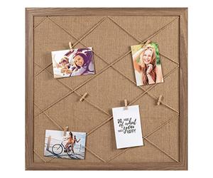walther design cadre photo marron MDF tableau mémo 60 x 60 cm avec clips en bois + porte-cordon XR060P