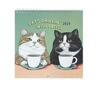 Waltonalice Calendrier mural 2026 pour chats - 21 x 21 cm - Calendrier mensuel à suspendre - Calendrier hebdomadaire pour les amoureux des chats - Deux chats de café