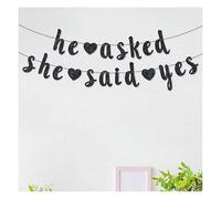 Waltonalice he Asked she Said yes Bannière avec cœur Décoration de demande en mariage Guirlande à paillettes pour fête de fiançailles, demande en mariage, fête, enterrement de vie de jeune fille, fête