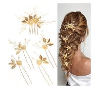 Waltonalice Lot de 5 peignes à cheveux pour mariée, mariage, bal de fin d'année, en forme de U, style vintage, doré, pour demoiselles d'honneur, mariée, dames et filles