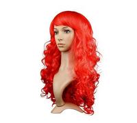 Waltonalice Perruque pour femme - Longueur ondulée avec frange - Cheveux synthétiques bouclés - Pour cabaret, carnaval, Halloween, fête, cosplay, fête à thème, quotidien, festival - Rouge