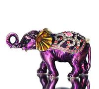 Waltz&F Boîte à bijoux à charnière en forme d'éléphant violet peinte à la main Figurine d'animal de collection