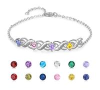 Wamantic Bracelet Infini Personnalisé Femme - Bracelet Femme avec 2 à 7 Prénoms Cadeau Noël Anniversaire Fête des Mères pour Mère Fille Amitié Meilleure Amie (4 pierres de naissance 4 noms)