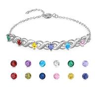 Wamantic Bracelet Infini Personnalisé Femme - Bracelet Femme avec 2 à 7 Prénoms Cadeau Noël Anniversaire Fête des Mères pour Mère Fille Amitié Meilleure Amie (6 pierres de naissance 6 noms)