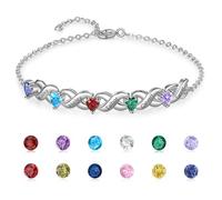 Wamantic Bracelet Infini Personnalisé Femme - Bracelet Femme avec 2 à 7 Prénoms Cadeau Noël Anniversaire Fête des Mères pour Mère Fille Amitié Meilleure Amie (5 pierres de naissance 5 noms)