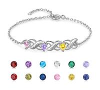 Wamantic Bracelet Infini Personnalisé Femme - Bracelet Femme avec 2 à 7 Prénoms Cadeau Noël Anniversaire Fête des Mères pour Mère Fille Amitié Meilleure Amie (3 pierres de naissance 3 noms)