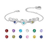 Wamantic Bracelet Personnalisé Femme avec 2 à 8 Pierres de Naissance Cœur en Argent Bijoux Bracelet Infini Cadeau Noel Fete des Meres Anniversaire pour Maman Épouse Fille Amie
