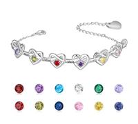 Wamantic Bracelet Personnalisé Femme avec 2 à 8 Pierres de Naissance Cœur en Argent Bijoux Bracelet Infini Cadeau Noel Fete des Meres Anniversaire pour Maman Épouse Fille Amie
