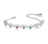 Wamantic Bracelet Personnalisé Femme avec 2 à 8 Pierres de Naissance Cœur en Argent Bijoux Bracelet Infini Cadeau Noel Fete des Meres Anniversaire pour Maman Épouse Fille Amie