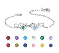 Wamantic Bracelet Personnalisé Femme avec 2 à 8 Pierres de Naissance Cœur en Argent Bijoux Bracelet Infini Cadeau Noel Fete des Meres Anniversaire pour Maman Épouse Fille Amie
