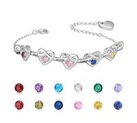 Wamantic Bracelet Personnalisé Femme avec 2 à 8 Pierres de Naissance Cœur en Argent Bijoux Bracelet Infini Cadeau Noel Fete des Meres Anniversaire pour Maman Épouse Fille Amie