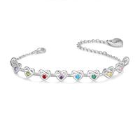 Wamantic Bracelet Personnalisé Femme avec 2 à 8 Pierres de Naissance Cœur en Argent Bijoux Bracelet Infini Cadeau Noel Fete des Meres Anniversaire pour Maman Épouse Fille Amie