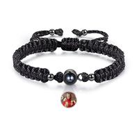 Wamantic Bracelet Projection Photo Personnalisé Rond - Bracelet Bijoux Homme Femme avec Photo à l’Intérieur Cadeau Noel Anniversaire Couple Maman Papa