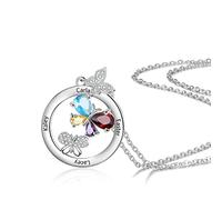 Wamantic Collier Papillon Personnalisé Femme, Pendentif Papillon avec 2-6 Pierre de Naissance Bijoux Cadeau Personnalisé pour la Saint-Valentin Anniversaire pour Mère Petite Amie (4-nom)