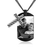 Wamantic Collier Photo Personnalisé pour homme, Pendentif Personnalisable en Acier Inoxydable Gravure Nom/Texte/Image pour Hommes Noël Cadeau d'Anniversaire, Fête des Père (Noir-3)