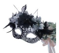 Wambere 1 masque pour les yeux du jour des morts mexicain avec fleur - Masque d'Halloween - Demi-masque peint en plastique - Accessoire de carnaval - Pour costume de bal - Argenté