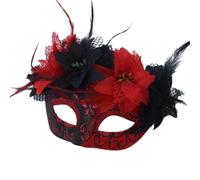 Wambere 1 masque pour les yeux du jour des morts mexicain avec fleur - Masque d'Halloween - Demi-masque peint - En plastique - Accessoire de carnaval - Pour costume de bal - Rouge