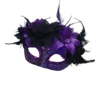 Wambere 1 masque pour les yeux du jour des morts mexicain avec fleur - Masque d'Halloween - Demi-masque peint en plastique - Accessoire de carnaval - Pour costume de bal - Violet