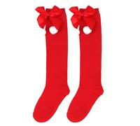 Wambere 1 paire de chaussettes pour enfants, chaussettes rayées avec nœud au-dessus du genou, chaussettes de Noël, chaussettes d'hiver confortables cuisses, chaussettes hautes 7-12 ans, rouge
