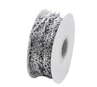 Wambere 1 rouleau de 2,2 cm de large pour sapin de Noël, flocons de neige, ruban en dentelle, ruban cadeau de Noël, ruban gaufré, flocon de neige, décoration de Noël, argent B
