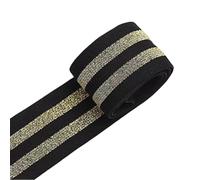 Wambere 3 m x 5 cm - Bande élastique plate rayée - Bande élastique plate - Pour travaux manuels, vêtements, accessoires, noir et doré - 3 m