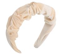 Wambere Bandeau plissé à rayures pour femme et fille, style vintage, bohème, pour femme et fille, mariage, anniversaire, fête, port quotidien, beige