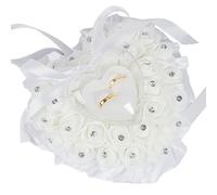 Wambere Coussin pour alliances de mariage - En forme de cœur - Rose romantique - 18 x 19 cm - Blanc