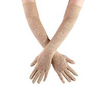 Wambere Gants de mariée vintage en dentelle pour femme - Pour mariage, opéra - Accessoires pour femme - En tulle semi-transparent - Longueur : 40 cm - Beige