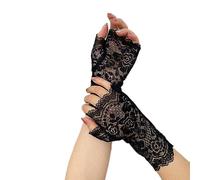 Wambere Gants en dentelle, mitaines vintage pour femme, broderie en dentelle, protection solaire, poignet de mariée, accessoires de fête, Halloween, noir