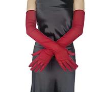 Wambere Gants Longs en Satin pour Femme - Danse d'Opéra, Mariée, Halloween - Extensibles, Coude Transparent - Rouge Bordeaux