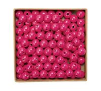 Wambere Lot de 100 perles rondes en bois de lotus multicolores de 14 mm avec trou - Perles rondes en bois naturel non traité pour travaux manuels, bijoux, bracelet, collier - Rouge rose profond