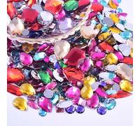 Wambere Lot de 100 strass à coudre, pierres acryliques et strass à coudre à la main, différentes formes de 4-30 mm, strass plats pour DIY, artisanat, décoration de vêtements, nail art, accessoires