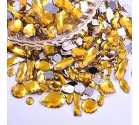 Wambere Lot de 100 strass à coudre, pierres acryliques et strass à coudre à la main, différentes formes de 4-30 mm, strass plats pour DIY, artisanat, décoration de vêtements, nail art, accessoires, or