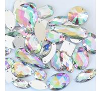 Wambere Lot de 100 strass à coudre, pierres acryliques et strass pour couture à la main, différentes formes de 4 à 30 mm, strass plats pour DIY, artisanat, décoration de vêtements, nail art