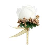 Wambere Lot de 2 boutonnières de mariage, boutonnières, accessoires de mariage, roses artificielles avec clip pour mariée, demoiselle d'honneur, invités, hommes, femmes, fêtes, dorées