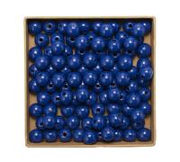 Wambere Lot de 200 perles rondes en bois de lotus multicolores de 14 mm avec trou - En bois de lotus naturel non traité - Pour travaux manuels, bijoux, bracelets, colliers - Bleu foncé A