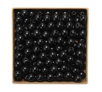 Wambere Lot de 200 perles rondes en bois de lotus multicolores de 14 mm avec trou - Perles rondes en bois naturel non traité pour travaux manuels, bijoux, bracelets, colliers - Noir