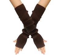 Wambere Mitaines d'Hiver pour Femme et Fille - Gants Chauds à Manches Longues en Tricot Fin - Marron, Taille Unique