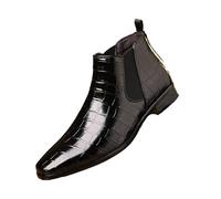 WAMIZEU Bottines Chelsea à enfiler en cuir pour homme, bottines Chelsea Para Hombre, confortables à bout pointu et bande élastique à enfiler, Noir , Medium