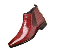 WAMIZEU Bottines Chelsea à enfiler en cuir pour homme, bottines Chelsea Para Hombre, confortables à bout pointu et bande élastique à enfiler, Rouge, Medium