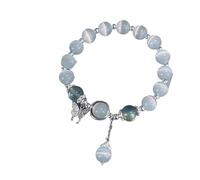 WAMIZEU Hetian Jade Bracelet de prière en jade avec cloche, bracelet porte-bonheur Feng Shui en jade naturel, bijoux chinois faits à la main pour mère, taille unique, Métal, Pas de gemme