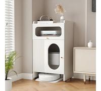 WAMJ AQDY Armoire de Rangement pour Balayeuse, Armoire de Rangement pour Dissimuler L'aspirateur Robot avec roulettes, Table D'appoint Ouverte avec Porte et Tiroir pour Salon et Bureau(White)