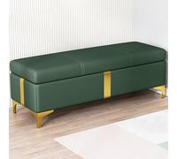 WAMJ AQDY Banc de Rangement Moderne en Cuir, Banquette Rembourrée pour Chambre, Chaise Multifonctionnelle de Bout de Lit avec Pieds en Métal et Charnières de Sécurité(Green,130cm/51in)
