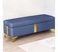 WAMJ AQDY Banc de Rangement Moderne en Cuir, Banquette Rembourrée pour Chambre, Chaise Multifonctionnelle de Bout de Lit avec Pieds en Métal et Charnières de Sécurité(Blue,140cm/55in)