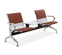 WAMJ AQDY Chaises de Salle D'attente avec Table Basse, Banc de Bureau 2 Places, Chaises Visiteurs en Similicuir avec Accoudoirs, Banquette d'accueil Ergonomique pour Bureaux(Brown)