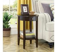 WAMJ AQDY Table D'Appoint en Bois Massif avec Tiroir et Étagère Inférieure, Table de Chevet Ronde en Bois de 61 cm de Haut avec Coins Arrondis, Capacité 100 kg pour Salon, Chambre(Black)