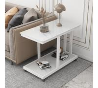 WAMJ AQDY Table D'Appoint Mobile avec Plateau en Pierre Frittée, Table d Appoint avec roulettes Universelles, Capacité 110 Lbs, Design Coins Arrondis, Noir/Blanc pour Salon, Chambre(White,60x30x60cm)
