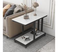 WAMJ AQDY Table D'Appoint Mobile avec Plateau en Pierre Frittée, Table d Appoint avec roulettes Universelles, Capacité 110 Lbs, Design Coins Arrondis, Noir/Blanc pour Salon, Chambre(Black,60x30x60cm)